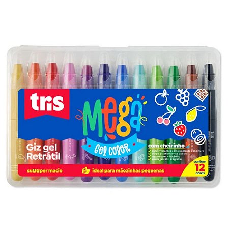 Giz Retrátil Mega Gel Color Tris 12 Cores