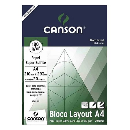 Bloco Layout Super Sulfite A4 20 Folhas 180 g/m² Canson