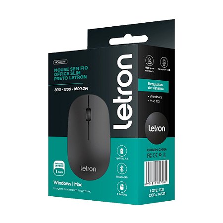 Mouse S/ Fio Office Work Preto Bluetooth Ergonomico Optico Letron 74361