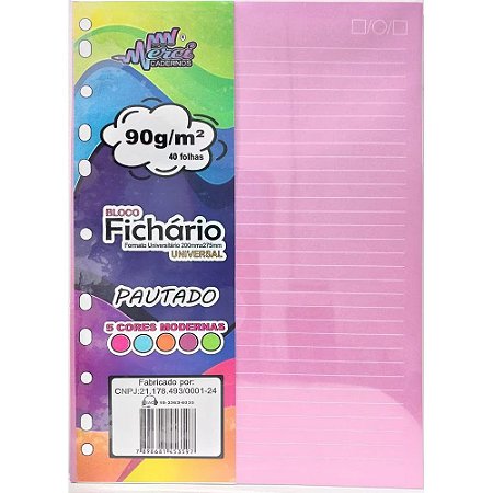 Bloco Fichario, Universitario, Pautado, 5 Cores Modernas, 90g, Merci Cadernos