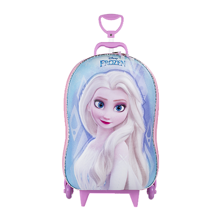 Kit Mala Infantil 3D Disney Frozen Elsa Azul com Rodinha + Mochila Infantil Diplomata Maxtoy