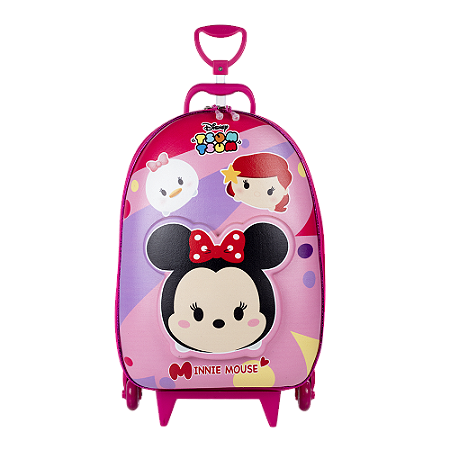 Kit Mala Infantil 3D Tsum Tsum Minnie Rosa com Rodinha + Mochila Infantil Diplomata Maxtoy