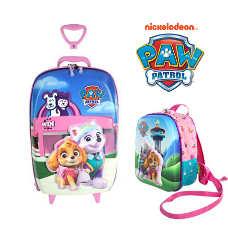 Kit Mala Infantil 3D Paw Patrol Pet Shop com Rodinha + Mochila Infantil Diplomata Maxtoy