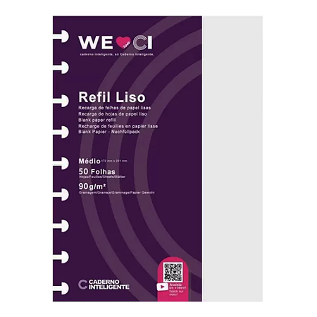 Refil Liso, Caderno Inteligente, Médio, 172mmx231mm, 50F, 90g, REF: CIRM3001