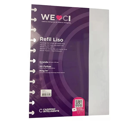Refil Liso, Caderno Inteligente, Grande,200mmx275mm,50F,90g, REF: CIRG4001