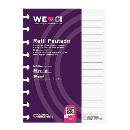 Refil Pautado, Caderno Inteligente, Médio, 172mmx231mm, 50F, 90g, REF: CIRM3003