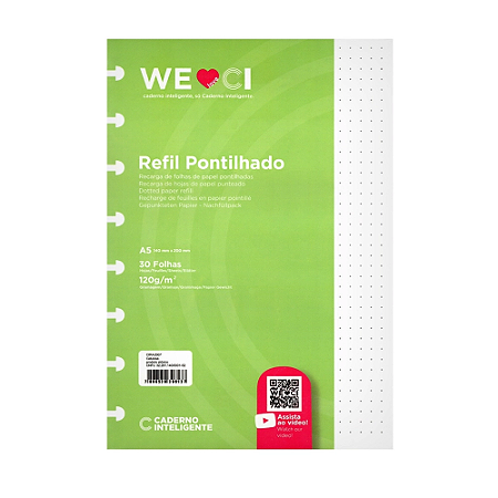 Refil Pontilhado, Caderno Inteligente, A5, 140mmx200mm, 30F, 120g, REF: CIRA2007