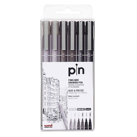 kit caneta fineliner pin 6 unid. drawing pen