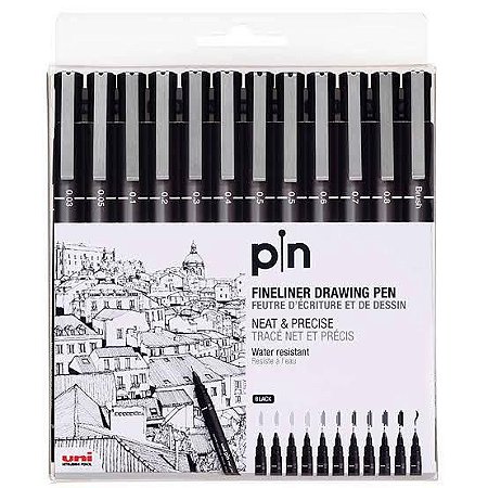 Caneta Pin Fineliner drawing pen 12 unid. uni