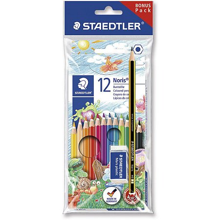 Lápis de cor 12 cores Noris Staedtler kit lapis e borracha
