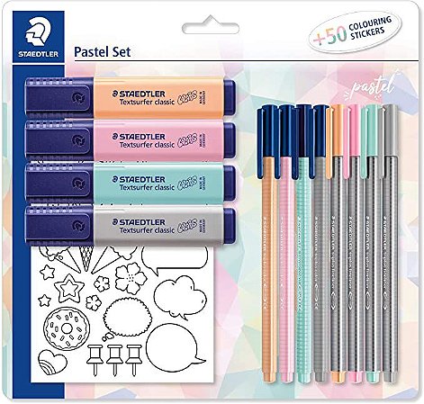 Kit Staedtler 4 Marca Textos + 8 Canetas Pasteis 12 Unidades