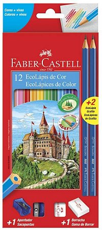 Kit Escolar Lápis de Cor 12 Cores + 2 Lápis Max + Apontador + Borracha, Faber-Castell