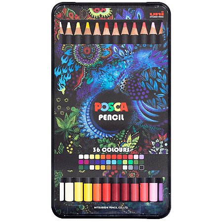 Lápis de Cor 36 Cores Posca Pencil Profissional e Artístico