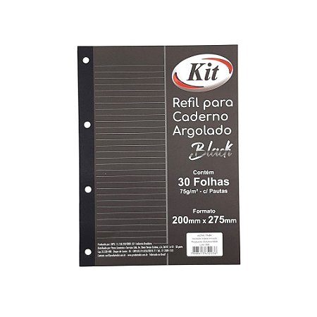 Refil para Caderno Argolado Black 30 folhas c/pautas kit