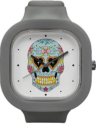 Relógio Caveira Mexicana - Cinza