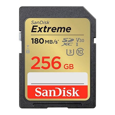 Cartão de Memória SanDisk 256GB UHS-I U3 Extreme Classe 10 SDXC - 180mb/s