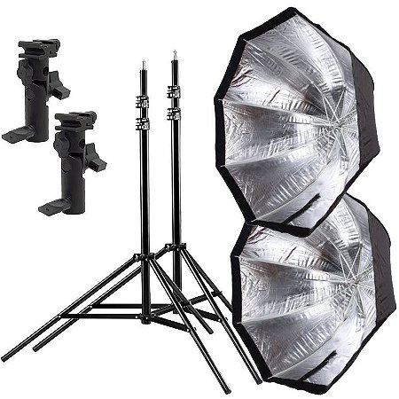 Kit de Iluminação F260 - 2 Tripés 2,5 m + 2 Suportes de Sombrinha YA-421 + 2 Octobox 80cm