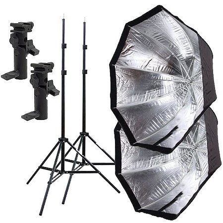 Kit de Iluminação F320 - 2 Tripés 2 m + 2 Suportes de Sombrinha YA-421 + 2 Octobox 120cm