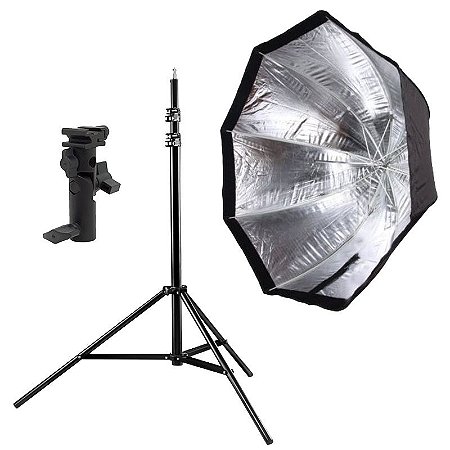 Kit de Iluminação F340 - 1 Tripé 2,5 m + 1 Suporte de Sombrinha YA-421 + 1 Octobox 120cm