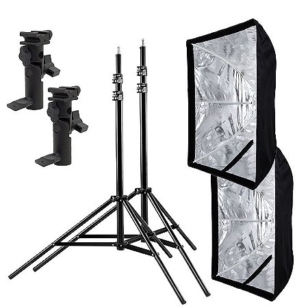 Kit de Iluminação F560 - 2 Tripés 2,5 m + 2 Suportes de Sombrinha YA-421 + 2 Softbox 60x90cm