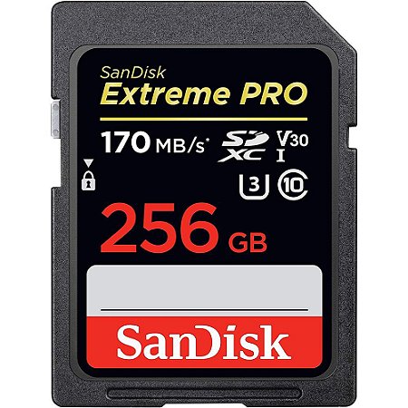 Cartão de Memória SanDisk 256GB UHS-I U3 Extreme Pro Classe 10 SDXC - 170mb/s