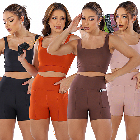 Conjunto short bolso fitness