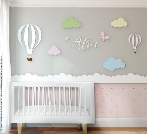 Painel decorativo para quarto de bebê - Tema Balão de Ar Candy Colors / MDF