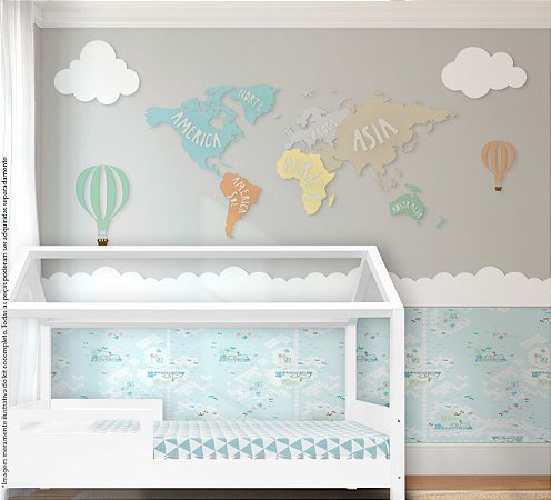Painel decorativo para quarto de bebê - Tema Mapa Mundi / Viagem
