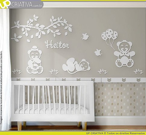 Painel decorativo para quarto de bebê - Tema Ursos Brincalhões MDF