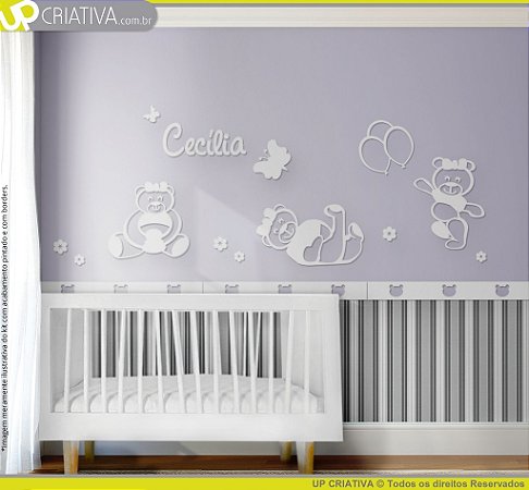 Painel decorativo para quarto de bebê - Tema Ursas Brincalhonas MDF