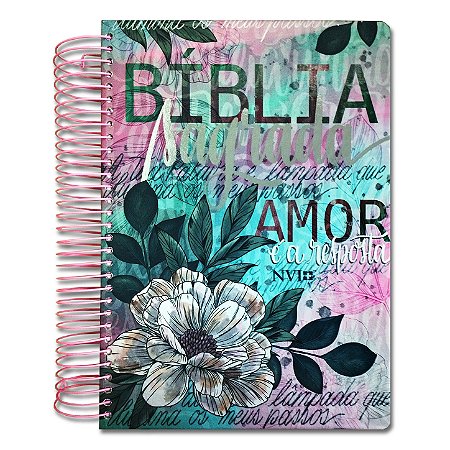 BÍBLIA NVI ANOTE Espiral Letra Normal capa flor artística