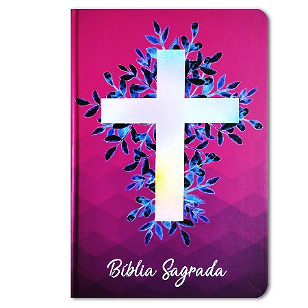 BÍBLIA NA63M CRUZ PRATA Letra normal CAPA DURA VINHO