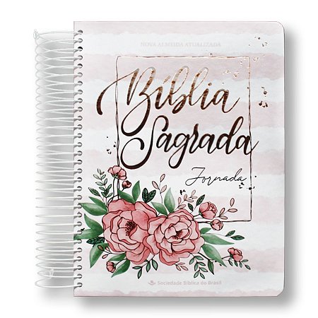 BÍBLIA NA083JR JORNADA Letra maior margem p/ anotações capa dura espiral aquarela rosa