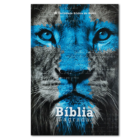 BÍBLIA ARC63M ECONÔMICA Letra normal CAPA DURA ILUSTRADA LEÃO AZUL BEIRA PRETA