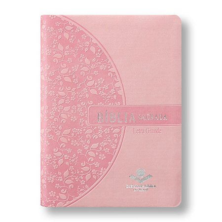 BÍBLIA RA045LG Letra grande edição de bolso beiras floridas capa rosa claro