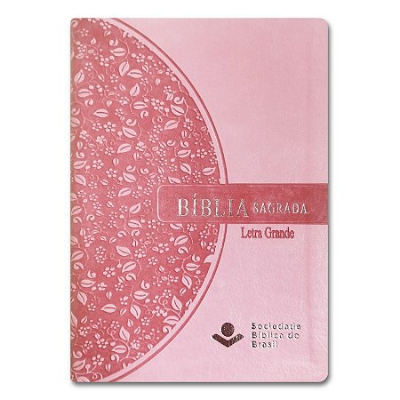 BÍBLIA RA045LG Letra grande CAPA LUXO ROSA CLARO BEIRA FLOR - Edição bolso
