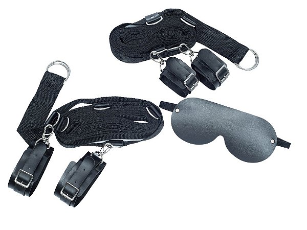 KIT AMARRAS PARA COLCHÃO COM ALGEMA E VENDA DE OLHOS PRAZER & CIA