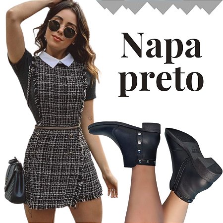 Bota Napa Preta Spike Salto 3 cm Cód. 2091