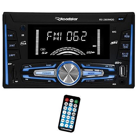 Toca Rádio Automotivo Roadstar RS-2909MDD 4 de 45 watts RMS com Bluetooth / USB / FM - Preto