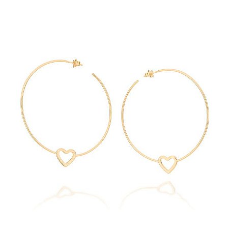 ARGOLA FOLHEADO A OURO CORAÇÃO VAZADO. MED 6,0CM ROMMANEL 526664