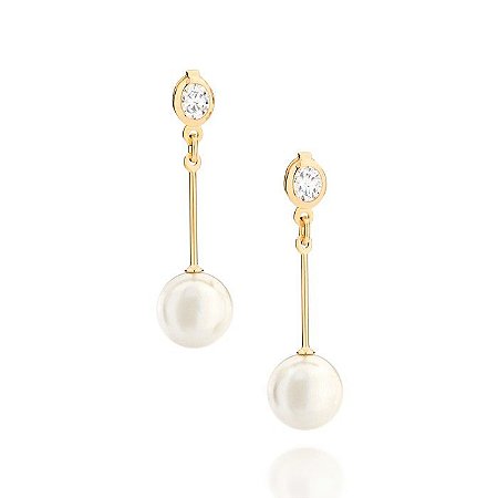 BRINCO FOLHEADO A OURO COM ZIRCÔNIAS E PÉROLAS SINTÉTICAS. MED. 3,50CM ROMMANEL 525724
