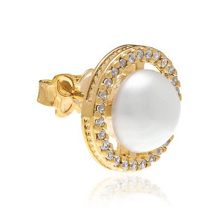 BRINCO REDONDO FOLHEADO A OURO COM ZIRCÔNIAS E PÉROLAS. MED 1,20CM ROMMANEL 525720
