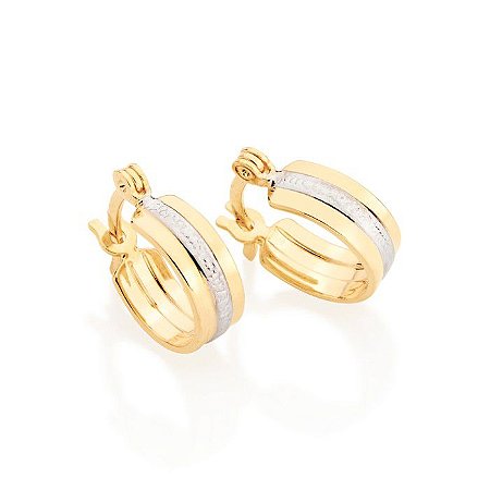 ARGOLA FOLHEADO A OURO COM APLICAÇÃO DE RHODIUM. MED 1,3CM ROMMANEL 525128