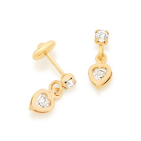 BRINCO INFANTIL FOLHEADO A OURO CORAÇÃO COM CRISTAL. MED 1,1CM ROMMANEL 523196