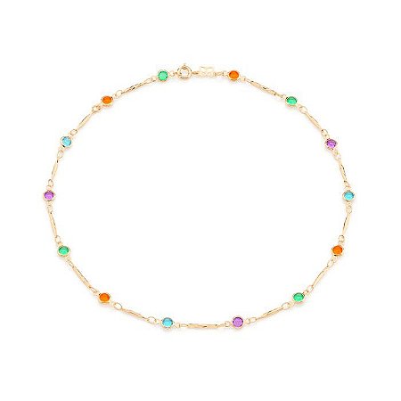 GARGANTILHA CHOKER FOLHEADO A OURO COM CRISTAIS COLORIDOS. MED 37CM ROMMANEL 531958