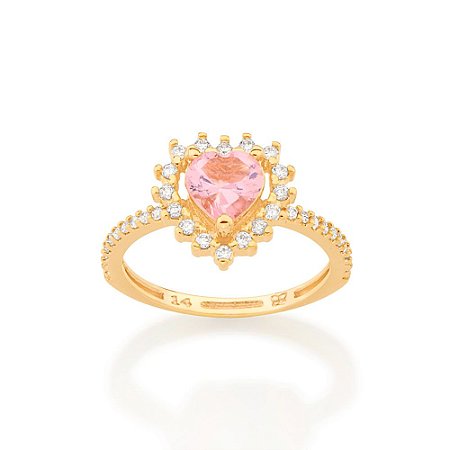ANEL SOLITÁRIO FOLHEADO A OURO CORAÇÃO ROSA ROMMANEL 512984