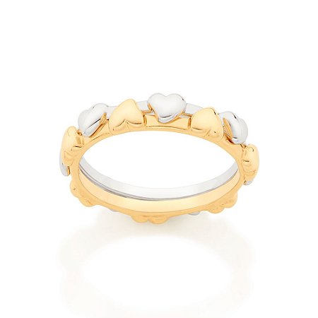 ANEL DUPLO FOLHEADO A OURO E RHODIUM FORMADO POR CORAÇÕES ROMMANEL 512827