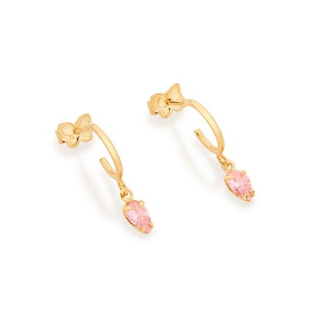 ARGOLA GOTA FOLHEADO A OURO ZIRCÔNIA ROSA CLARO. MED 2CM ROMMANEL 526514