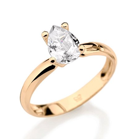 ANEL SOLITÁRIO FOLHEADO A OURO COM ZIRCÔNIA GOTA ROMMANEL 511174