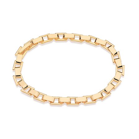 PULSEIRA MASCULINA FOLHEADO A OURO PEÇAS RETÂNGULARES. MED 19/20CM ROMMANEL 550542